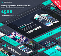 UI设计－酷黑风格的程序界面设计及展示模型：SpiritApp Landing Page UI Kit & Premade